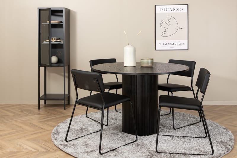 Biana Spisegruppe 110 cm Rund inkl. 4 Kenth Stoler - Svart/Kunstlær - Møbler - Bord - Spisegrupper