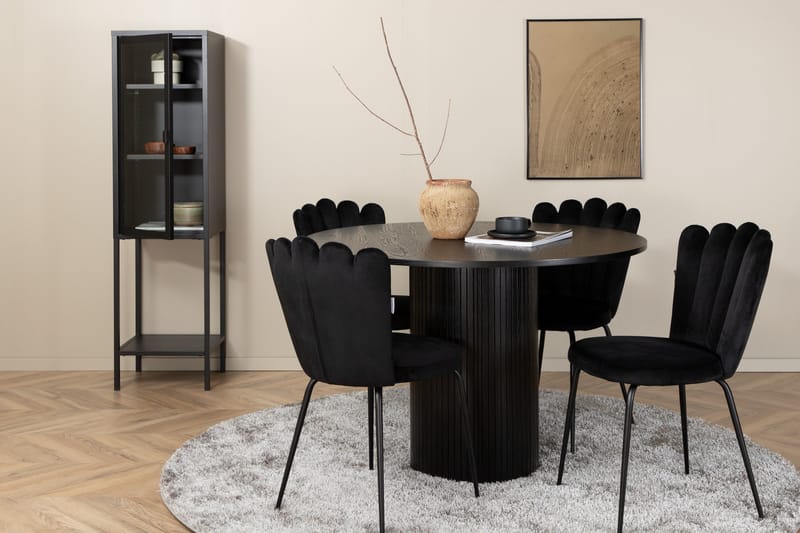 Biana Spisegruppe 110 cm Rund inkl. 4 Limhamn Fløyelsstoler, Svart