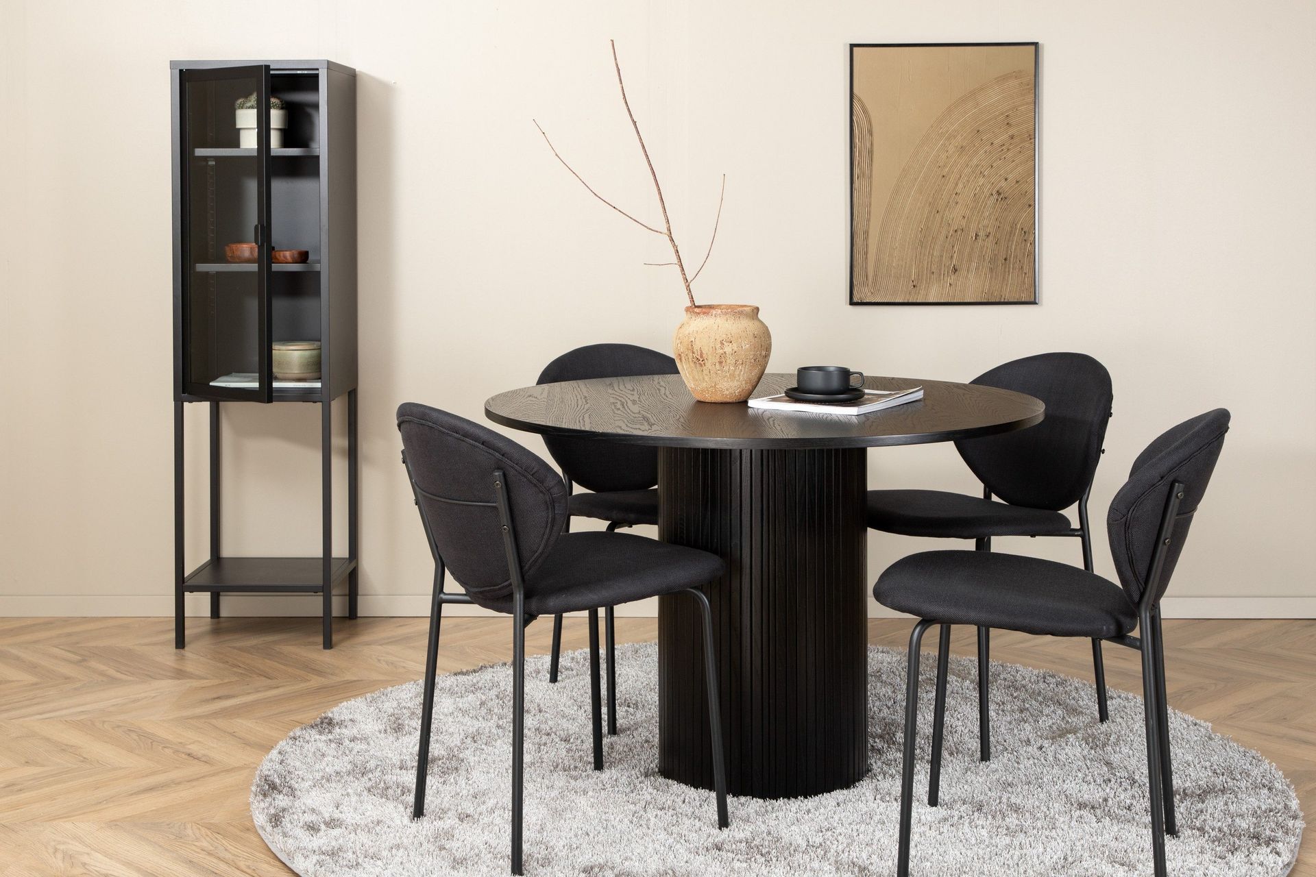 Biana Spisegruppe 110 cm Rund inkl. 4 Moncoll Stoler - Svart