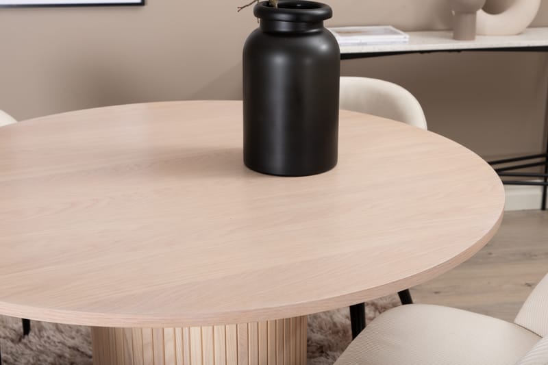 Biana Spisegruppe 110 cm Rund inkl. 4 Valera Cordfløyelstole - Beige/Svart - Møbler - Bord - Spisegrupper