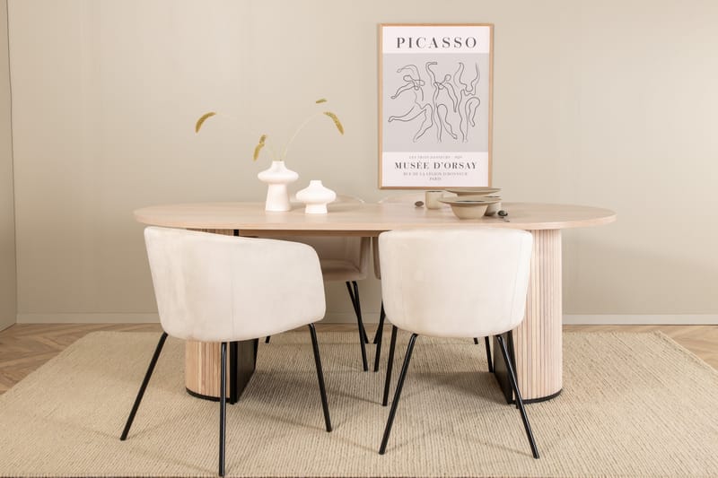 Biana Spisegruppe 200 cm Oval inkl. 4 Berita Fløyelsstoler - Beige/Svart - Møbler - Bord - Spisegrupper