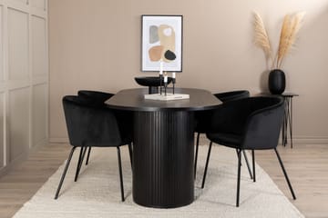 Biana Spisegruppe 200 cm Oval inkl. 4 Berita Fløyelsstoler - Svart - Møbler - Bord - Spisegrupper