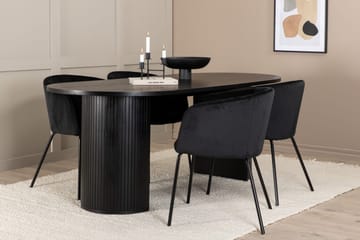 Biana Spisegruppe 200 cm Oval inkl. 4 Berita Fløyelsstoler - Svart - Møbler - Bord - Spisegrupper