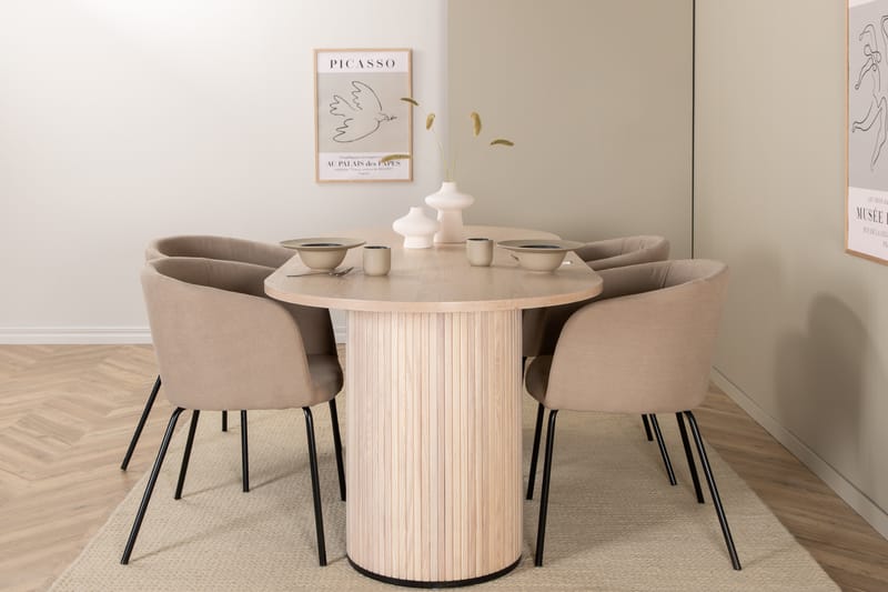 Biana Spisegruppe 200 cm Oval inkl. 4 Berita Stoler - Beige/Svart - Møbler - Bord - Spisegrupper