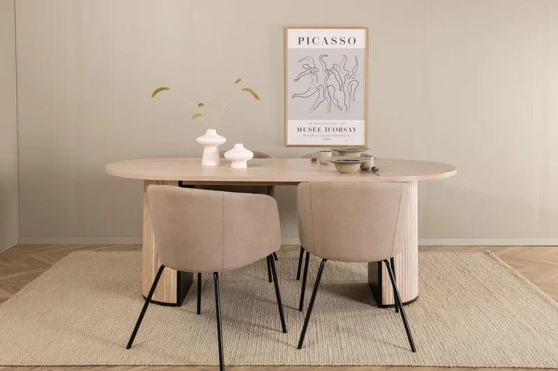 Biana Spisegruppe 200 cm Oval inkl. 4 Berita Stoler - Beige/Svart - Møbler - Bord - Spisegrupper