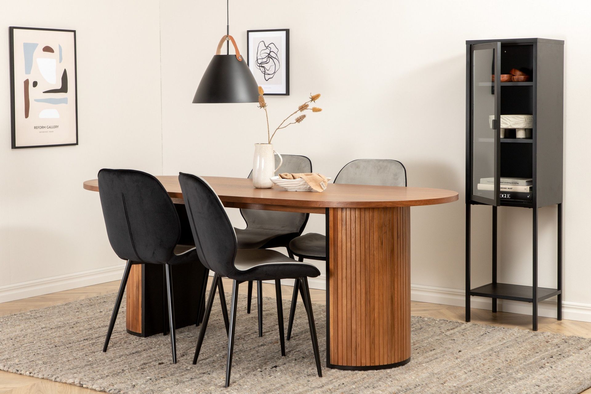 Biana Spisegruppe 200 cm Oval inkl. 4 Emsa Stoler - Valnøttbrun/Lysegrå/Svart