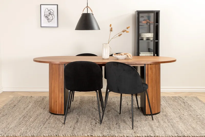 Biana Spisegruppe 200 cm Oval inkl. 4 Foyos Stoler - Valnøttbrun/Svart - Møbler - Bord - Spisegrupper