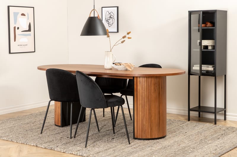 Biana Spisegruppe 200 cm Oval inkl. 4 Foyos Stoler, Valnøttbrun/Svart