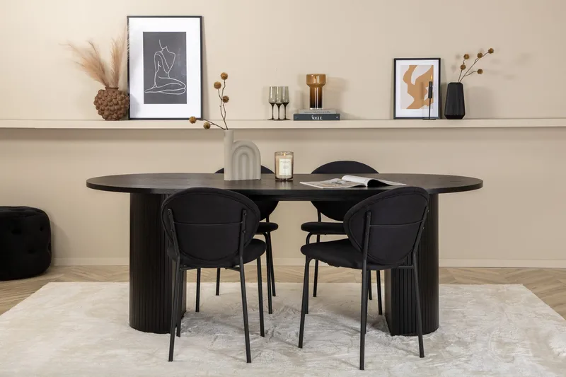 Biana Spisegruppe 200 cm Oval inkl. 4 Moncoll Stoler - Svart - Møbler - Bord - Spisegrupper