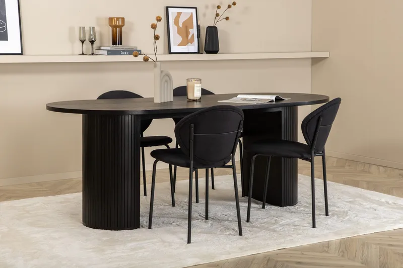 Biana Spisegruppe 200 cm Oval inkl. 4 Moncoll Stoler, Svart