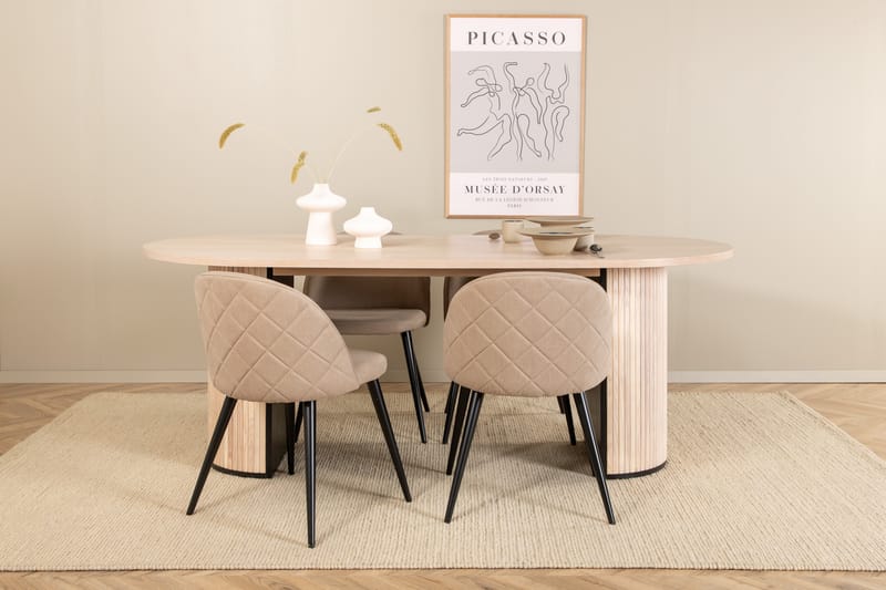 Biana Spisegruppe 200 cm Oval inkl. 4 Velvets Stoler - Beige/Svart - Møbler - Bord - Spisegrupper