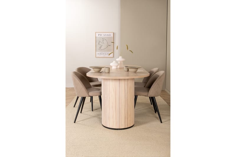 Biana Spisegruppe 200 cm Oval inkl. 4 Velvets Stoler - Beige/Svart - Møbler - Bord - Spisegrupper