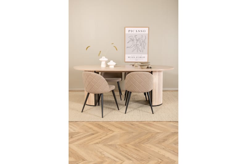 Biana Spisegruppe 200 cm Oval inkl. 4 Velvets Stoler - Beige/Svart - Møbler - Bord - Spisegrupper