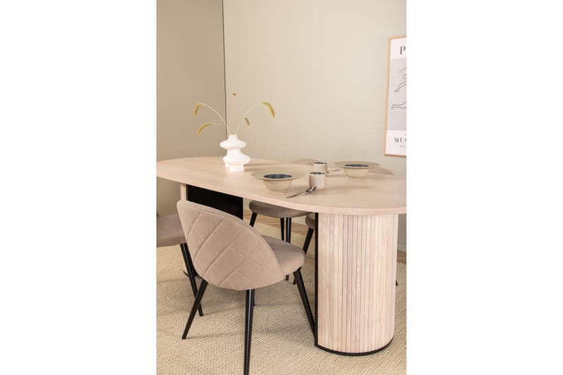 Biana Spisegruppe 200 cm Oval inkl. 4 Velvets Stoler - Beige/Svart - Møbler - Bord - Spisegrupper
