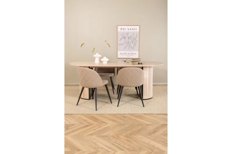 Biana Spisegruppe 200 cm Oval inkl. 4 Velvets Stoler - Beige/Svart - Møbler - Bord - Spisegrupper