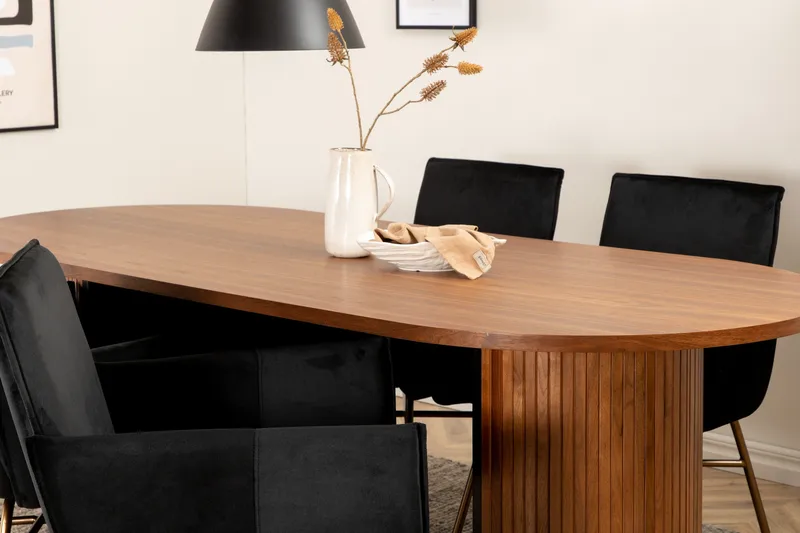Biana Spisegruppe 200 cm Oval inkl. 4 Pipi Stoler - Valnøttbrun/Svart/Kopper - Møbler - Bord - Spisegrupper