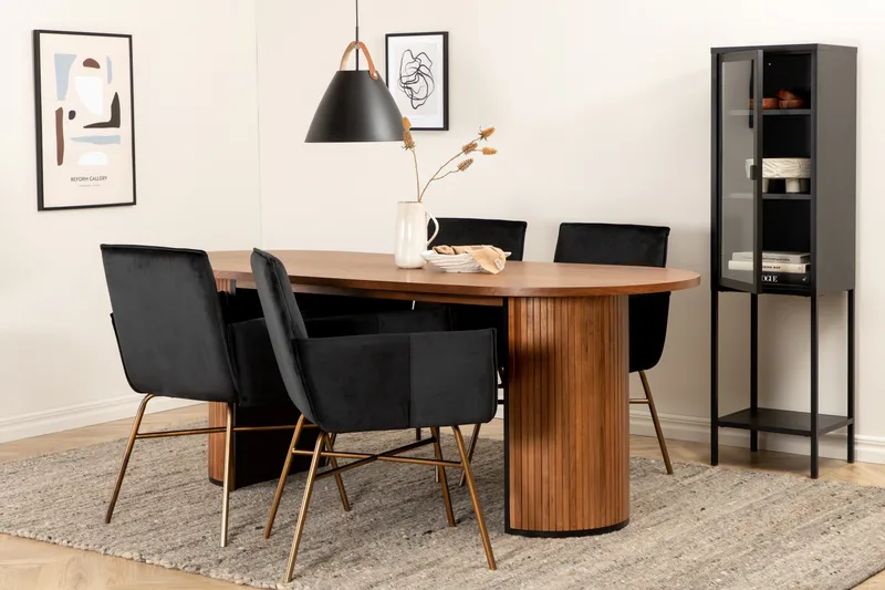 Biana Spisegruppe 200 cm Oval inkl. 4 Pipi Stoler, Valnøttbrun/Svart/Kopper