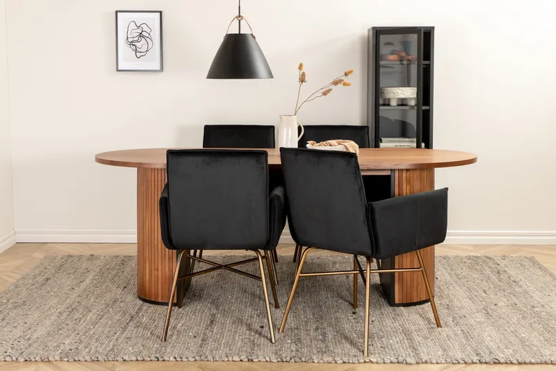 Biana Spisegruppe 200 cm Oval inkl. 4 Pipi Stoler - Valnøttbrun/Svart/Kopper - Møbler - Bord - Spisegrupper
