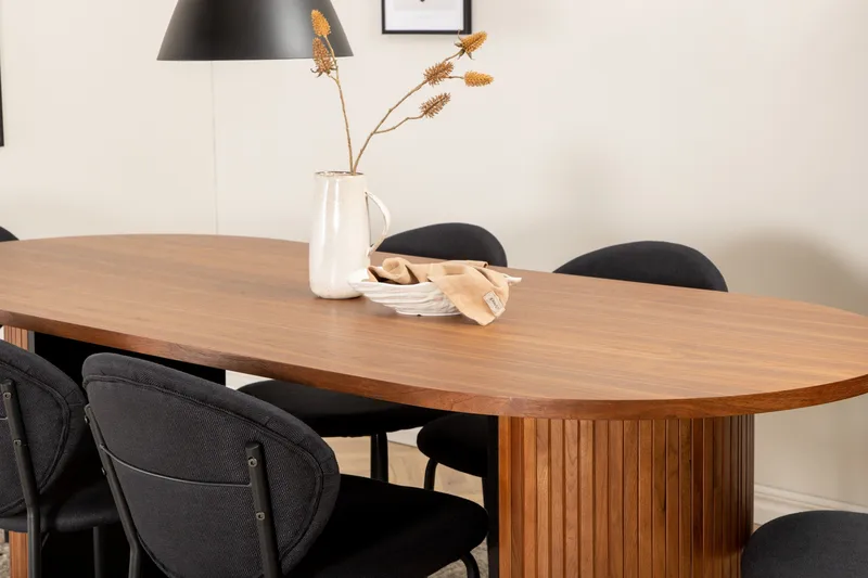 Biana Spisegruppe 200 cm Oval inkl. 6 Moncoll Stoler - Valnøtt/Svart - Møbler - Bord - Spisegrupper