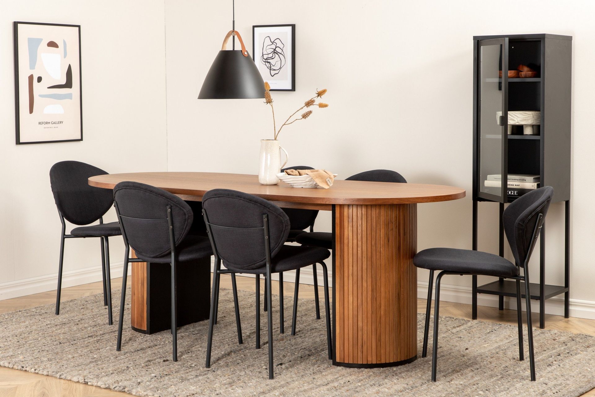 Biana Spisegruppe 200 cm Oval inkl. 6 Moncoll Stoler - Valnøtt/Svart