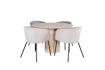 Bianca Matgruppe 110 cm Rund med 4 Berit stoler - Whitewash/Grå - Møbler - Bord - Spisegrupper