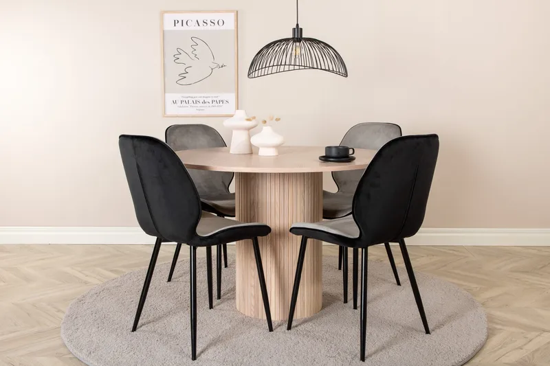 Bianca rundt spisebord med 4 Emma Spisestol, undefined