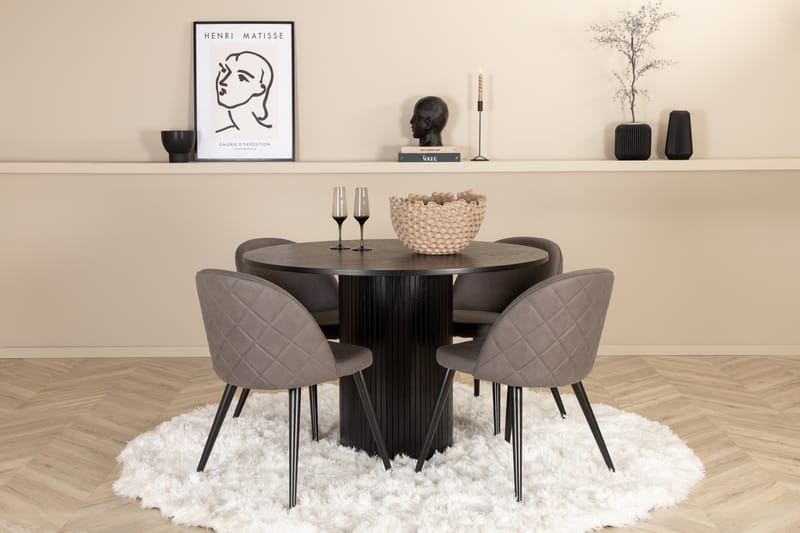 Bianca Rundt Spisebord med 4stk Velvet Spisestol - Møbler - Bord - Spisegrupper