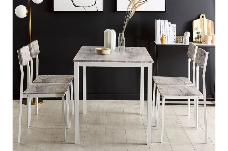 Bismarca Spisegruppe 110 cm Inkl. 4 stoler - Grå / Hvit - Møbler - Bord - Spisegrupper