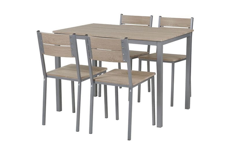 Bluman Spisegruppe 110 cm Inkl. 4 stoler - Lysebrun/Grå - Spisegrupper