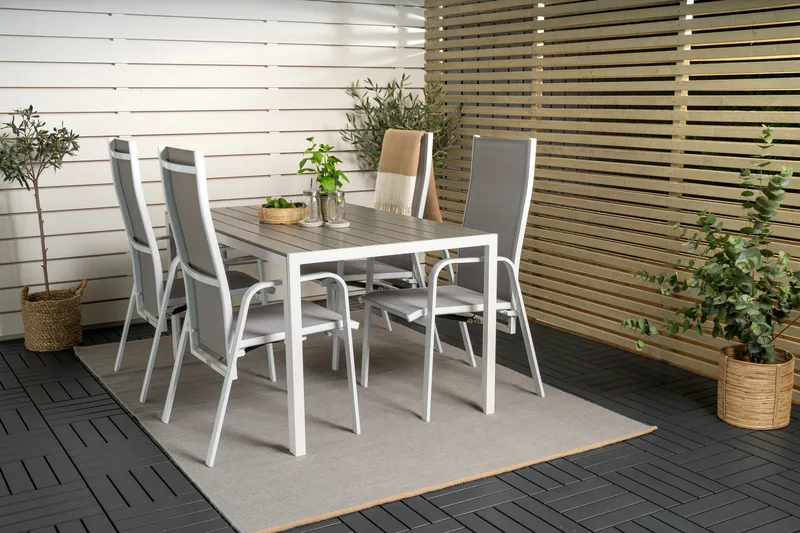 Buitepos Spisegruppe + 4 Dusternbrook Karmstoler - Polywood/Hvit - Hagemøbler - Hagegruppe - Spisegrupper hage