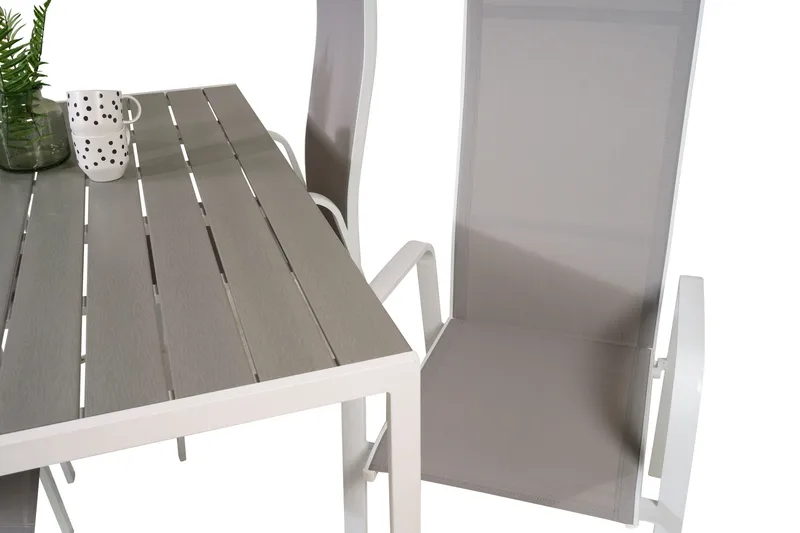Buitepos Spisegruppe + 4 Dusternbrook Karmstoler - Polywood/Hvit - Hagemøbler - Hagegruppe - Spisegrupper hage