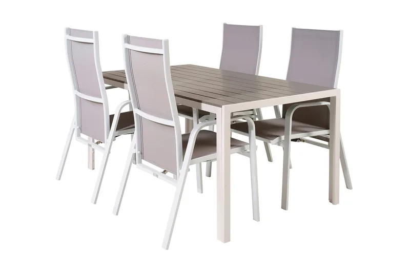 Buitepos Spisegruppe + 4 Dusternbrook Karmstoler, Polywood/Hvit