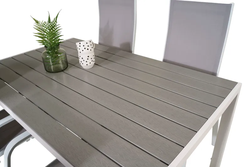 Buitepos Spisegruppe + 4 Dusternbrook Karmstoler - Polywood/Hvit - Hagemøbler - Hagegruppe - Spisegrupper hage