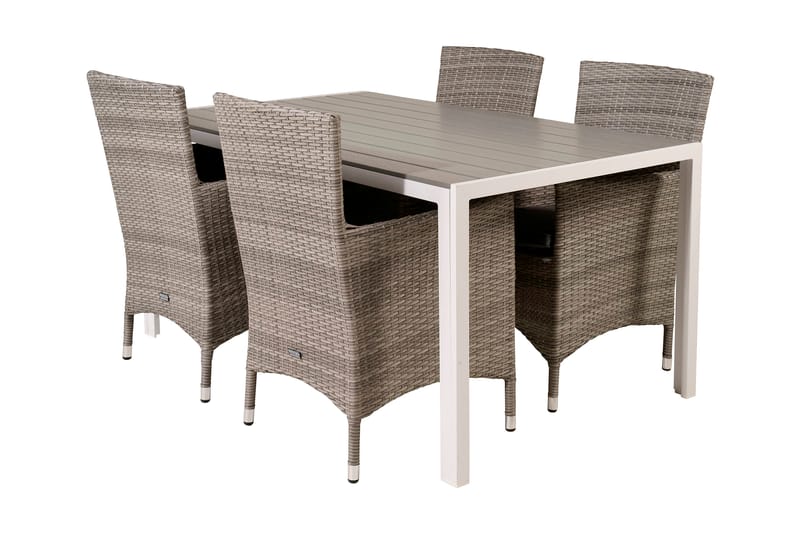 Buitepos Spisegruppe + 4 Kalkfeld Karmstoler, Polywood/Hvit