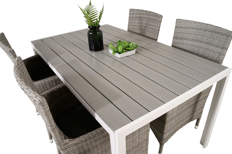 Buitepos Spisegruppe + 4 Kalkfeld Karmstoler - Polywood/Hvit - Hagemøbler - Hagegruppe - Spisegrupper hage