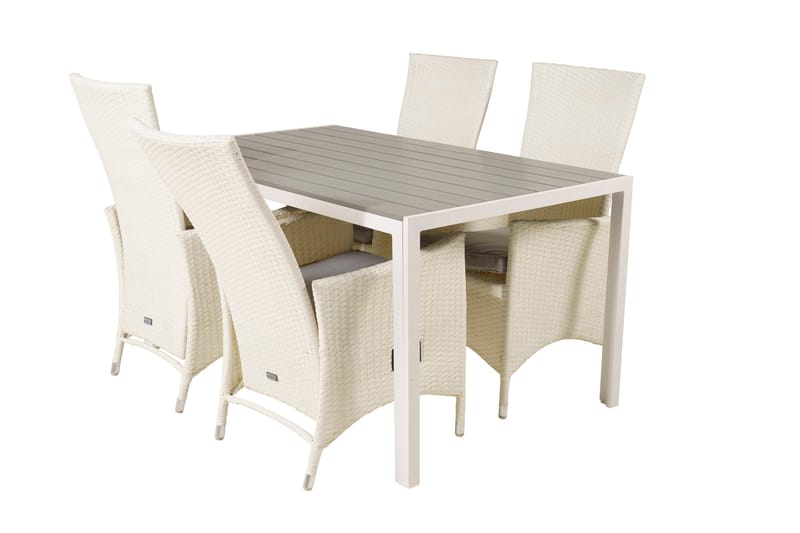 Buitepos Spisegruppe + 4 Kasika Karmstoler - Polywood/Hvit - Hagemøbler - Hagegruppe - Spisegrupper hage