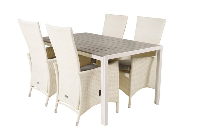 Buitepos Spisegruppe + 4 Kasika Karmstoler - Polywood/Hvit - Hagemøbler - Hagegruppe - Spisegrupper hage