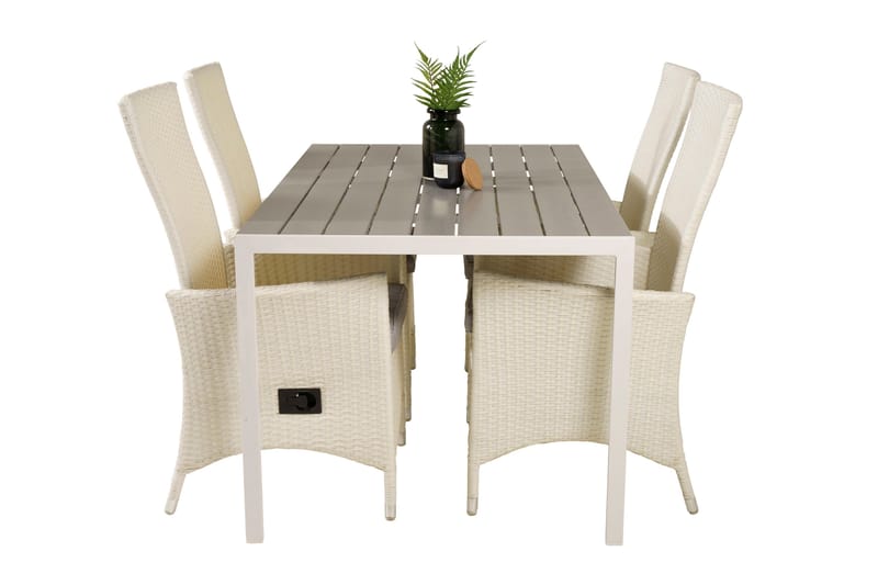 Buitepos Spisegruppe + 4 Kasika Karmstoler - Polywood/Hvit - Hagemøbler - Hagegruppe - Spisegrupper hage