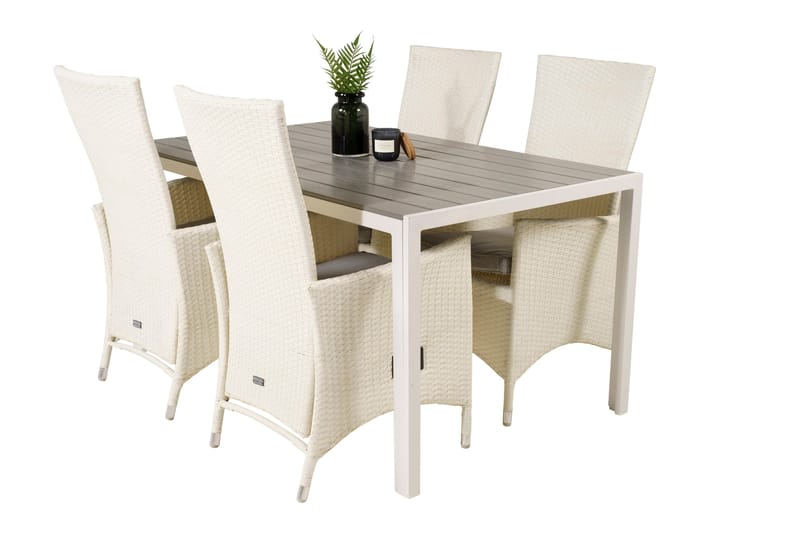 Buitepos Spisegruppe + 4 Kasika Karmstoler - Polywood/Hvit - Hagemøbler - Hagegruppe - Spisegrupper hage