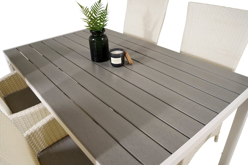 Buitepos Spisegruppe + 4 Kasika Karmstoler - Polywood/Hvit - Hagemøbler - Hagegruppe - Spisegrupper hage