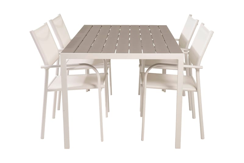 Buitepos Spisegruppe + 4 Langstrand Karmstoler - Polywood/Hvit - Hagemøbler - Hagegruppe - Spisegrupper hage