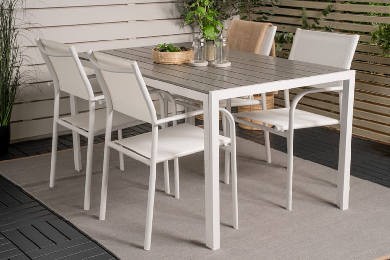 Buitepos Spisegruppe + 4 Langstrand Karmstoler - Polywood/Hvit - Hagemøbler - Hagegruppe - Spisegrupper hage