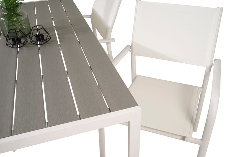 Buitepos Spisegruppe + 4 Langstrand Karmstoler - Polywood/Hvit - Hagemøbler - Hagegruppe - Spisegrupper hage