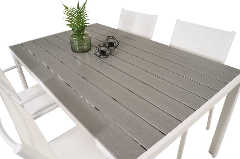 Buitepos Spisegruppe + 4 Langstrand Karmstoler - Polywood/Hvit - Hagemøbler - Hagegruppe - Spisegrupper hage