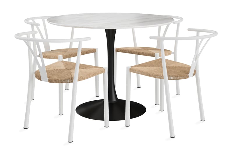 Caitly Spisebord 100 cm Runt Med 4 Elysia Spisestoler - Møbler - Bord - Spisegrupper