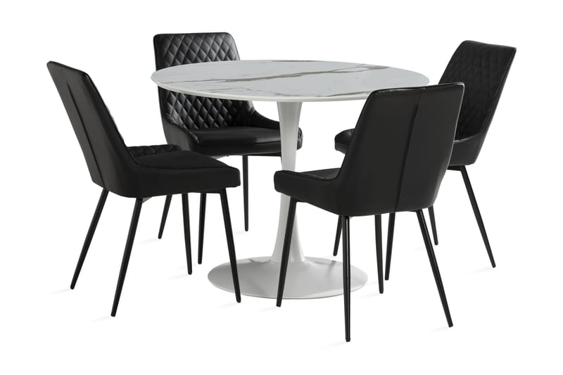 Caitly Spisegruppe 100 cm Rund inkl. 4 Hennebyn Stoler - Hvit/Svart - Møbler - Bord - Spisegrupper