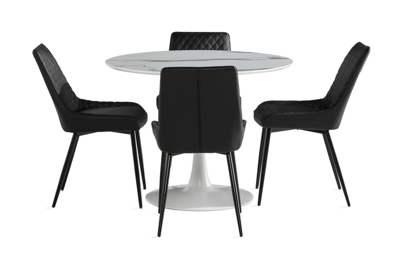 Caitly Spisegruppe 100 cm Rund inkl. 4 Hennebyn Stoler - Hvit/Svart - Møbler - Bord - Spisegrupper