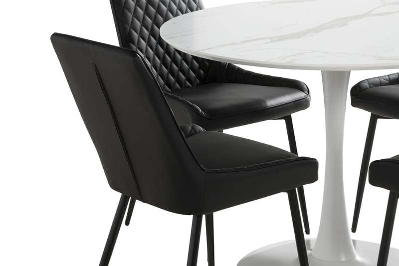 Caitly Spisegruppe 100 cm Rund inkl. 4 Hennebyn Stoler - Hvit/Svart - Møbler - Bord - Spisegrupper