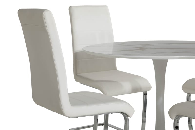 Caitly Spisegruppe 100 cm Rund med 4 Cibus Stoler - Hvit PU/Krom - Møbler - Bord - Spisegrupper