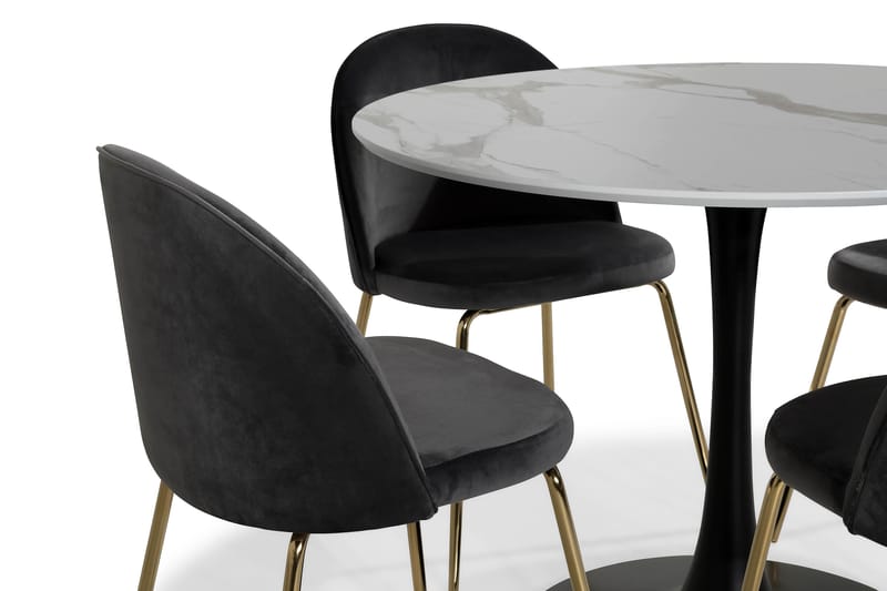 Caitly Spisegruppe 100 cm Rund med 4 Felipe Stoler Fløyel - Hvit/Grå/Messing - Møbler - Bord - Spisegrupper